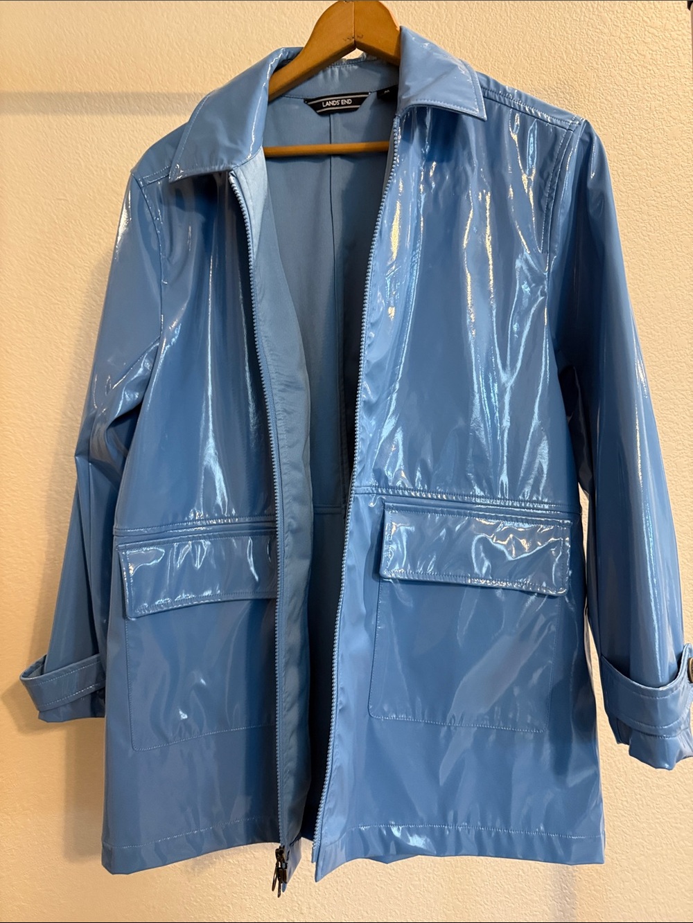 Lands' End Glossy Sky Blue Trench Raincoat